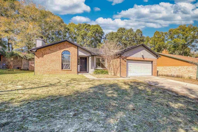 ranch-style home featuring a front yard and a garage