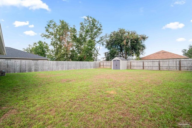 view of yard with a storage shed