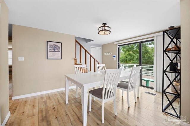 dining room with light hardwood / wood-style floors