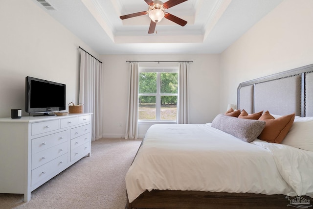 7908 Majestic Cypress Dr, Milton, FL 32583 - bedroom featuring visible vents, a raised ceiling, crown molding, and light colored carpet