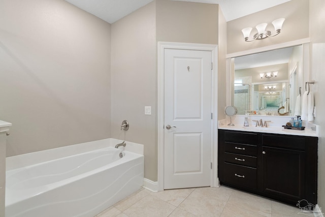 7908 Majestic Cypress Dr, Milton, FL 32583 - bathroom with tile patterned flooring, a shower, a garden tub, and vanity
