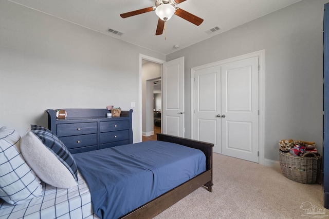 7908 Majestic Cypress Dr, Milton, FL 32583 - bedroom with visible vents, baseboards, carpet floors, and ceiling fan