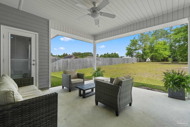 7908 Majestic Cypress Dr, Milton, FL 32583 - view of patio / terrace with a fenced backyard, ceiling fan, and outdoor lounge area