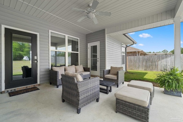 7908 Majestic Cypress Dr, Milton, FL 32583 - view of patio / terrace with a ceiling fan, fence, and an outdoor hangout area