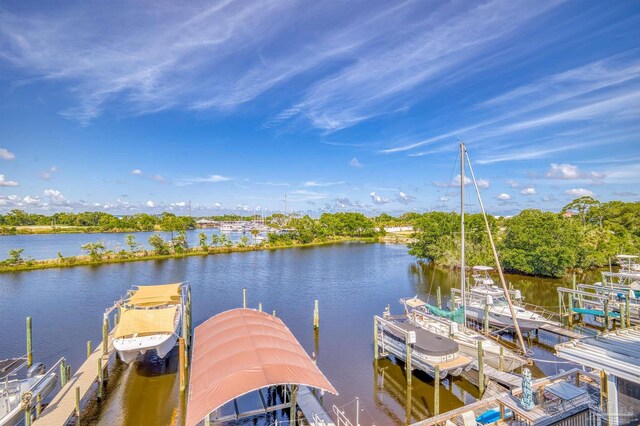 dock area with a water view