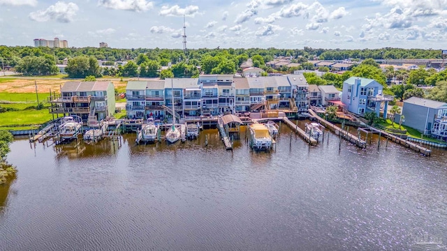 aerial view with a water view