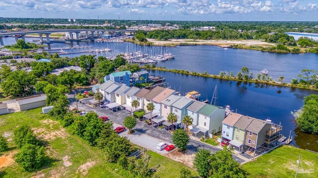 aerial view with a water view