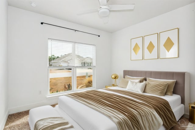 bedroom with carpet floors and ceiling fan