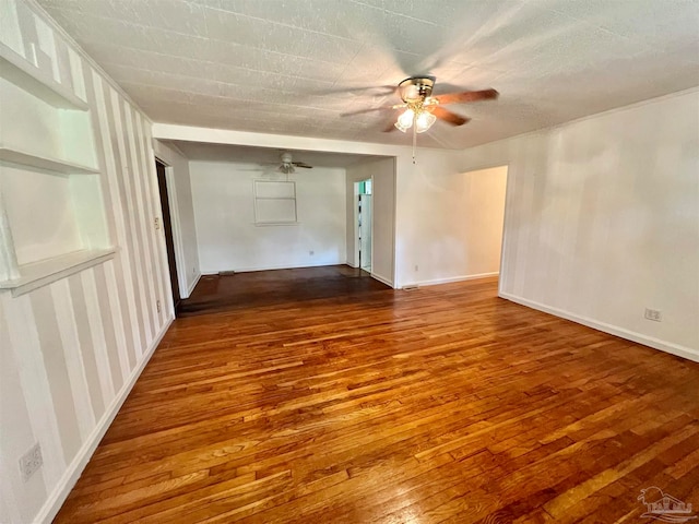 unfurnished room featuring hardwood / wood-style flooring, a textured ceiling, and ceiling fan