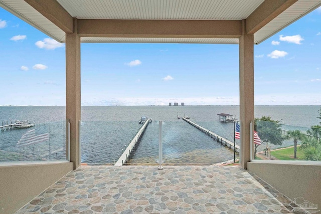 view of dock featuring a water view