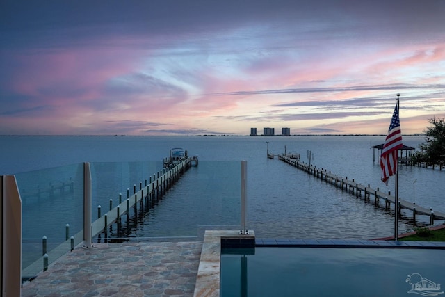 view of dock featuring a water view