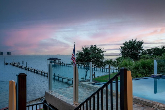 view of dock featuring a water view