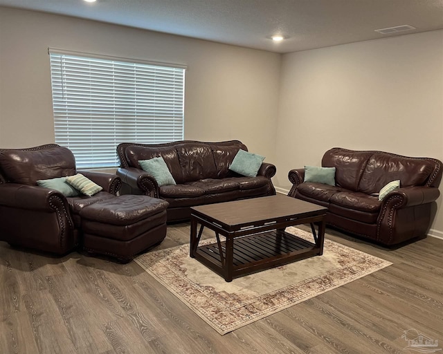 living room with visible vents and wood finished floors