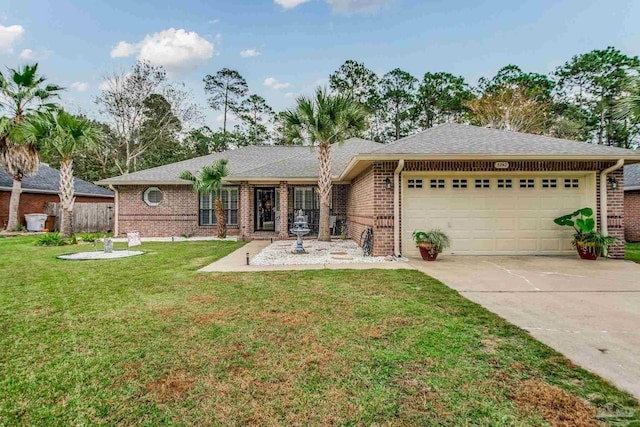 view of front of house with a front yard and a garage