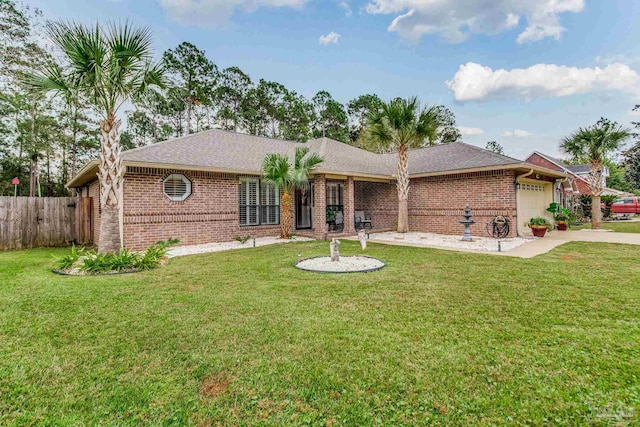 view of front facade with a garage and a front yard