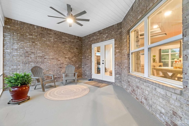 view of patio / terrace with french doors and ceiling fan