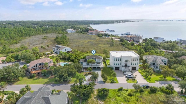 aerial view with a water view