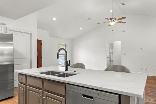 5473 Tucker Cir, Pace, FL 32571 - kitchen featuring stainless steel refrigerator, a sink, dishwasher, light wood-style flooring, and recessed lighting
