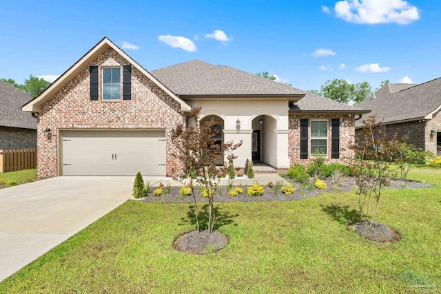 3041 Mountain Laurel Trl, Cantonment, FL 32533 - view of front of home with a shingled roof, brick siding, a garage, a front yard, and concrete driveway