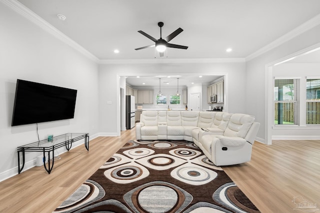 3041 Mountain Laurel Trl, Cantonment, FL 32533 - living room with light wood-type flooring, a ceiling fan, baseboards, and recessed lighting