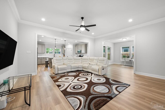 3041 Mountain Laurel Trl, Cantonment, FL 32533 - living room with a ceiling fan, recessed lighting, and light wood-style flooring