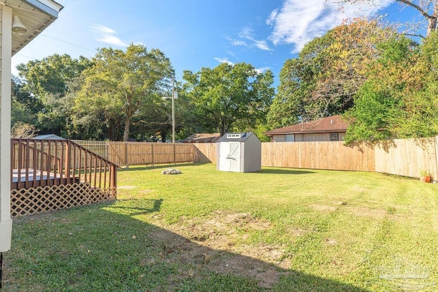 view of yard with a storage unit