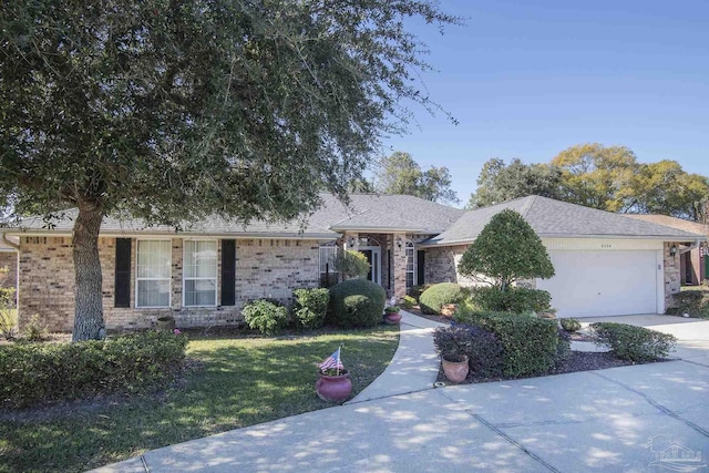 ranch-style house with a front lawn and a garage