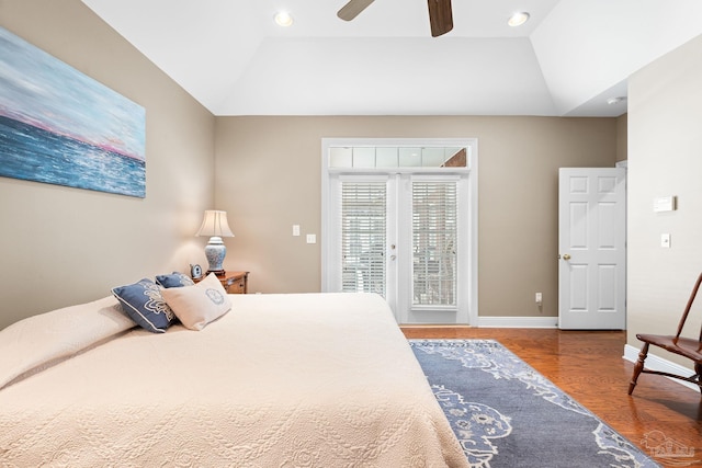 1788 Lorain Cir, Cantonment, FL 32533 - bedroom with lofted ceiling, access to outside, baseboards, wood finished floors, and recessed lighting