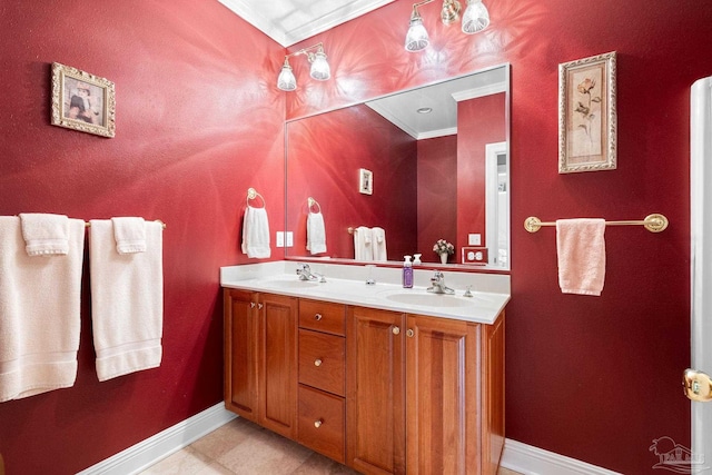 1788 Lorain Cir, Cantonment, FL 32533 - full bathroom featuring baseboards, double vanity, crown molding, and tile patterned floors