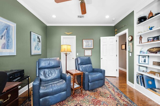 1788 Lorain Cir, Cantonment, FL 32533 - sitting room featuring crown molding, baseboards, ceiling fan, wood finished floors, and recessed lighting