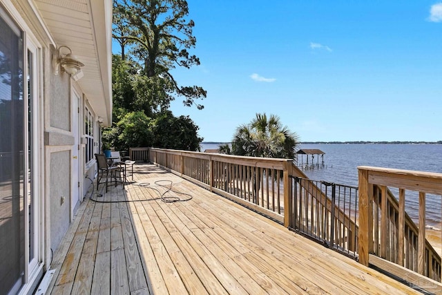 deck with a water view