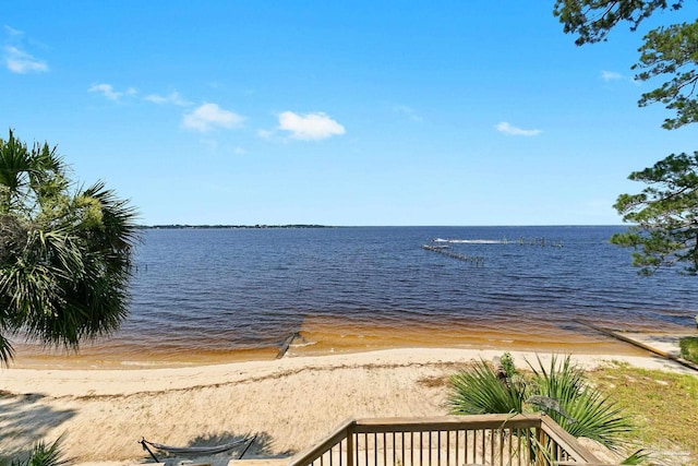 view of water feature featuring a beach view