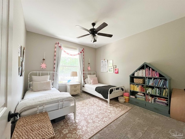 bedroom featuring carpet and ceiling fan