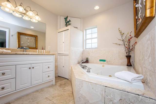 bathroom with vanity and tile patterned flooring