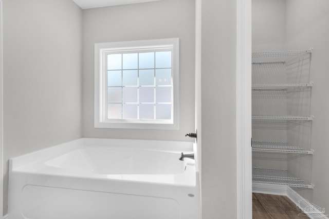 bathroom with a bathtub and wood-type flooring