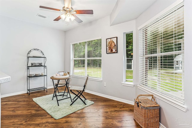 3640 Schifko Rd, Cantonment, FL 32533 - living area featuring ceiling fan, baseboards, and dark wood-style floors