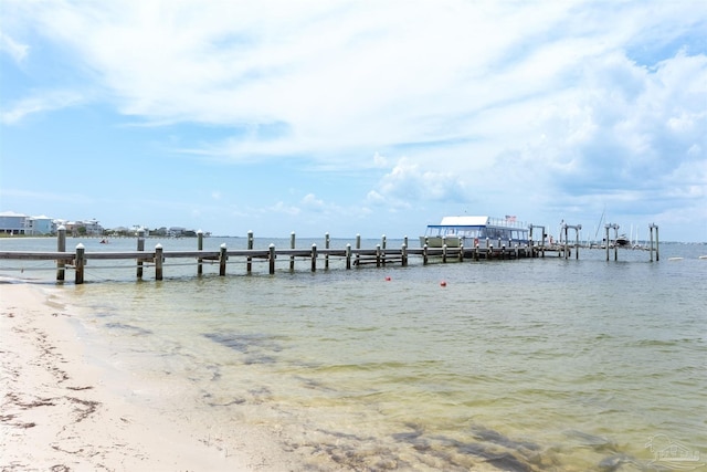 dock area with a water view