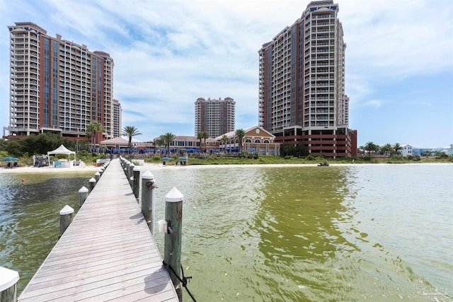view of dock with a water view