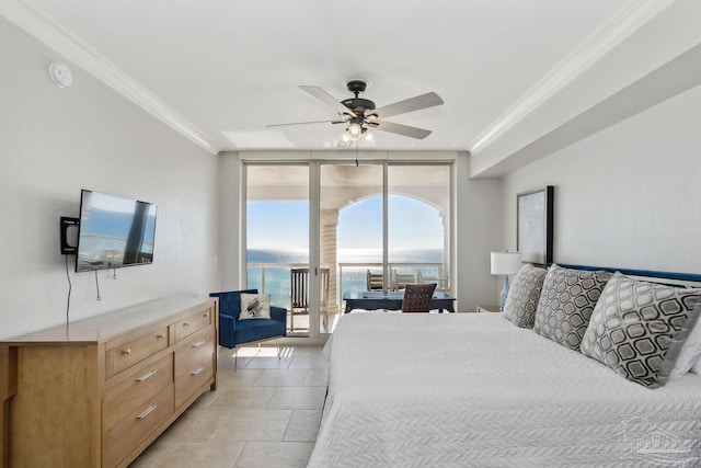 18 Via Deluna Dr Unit 603, Pensacola Beach, FL 32561 - bedroom with access to exterior, ornamental molding, a ceiling fan, and floor to ceiling windows