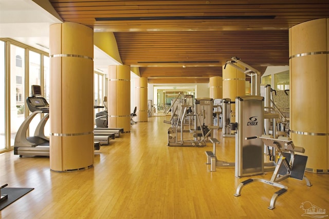 18 Via Deluna Dr Unit 603, Pensacola Beach, FL 32561 - workout area featuring wood finished floors and wooden ceiling