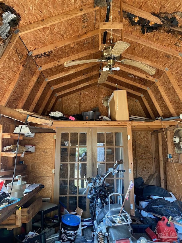 storage room with ceiling fan