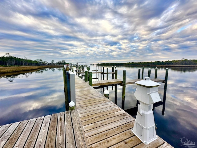 view of dock with a water view