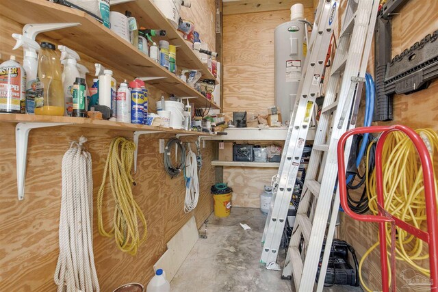 storage area with water heater