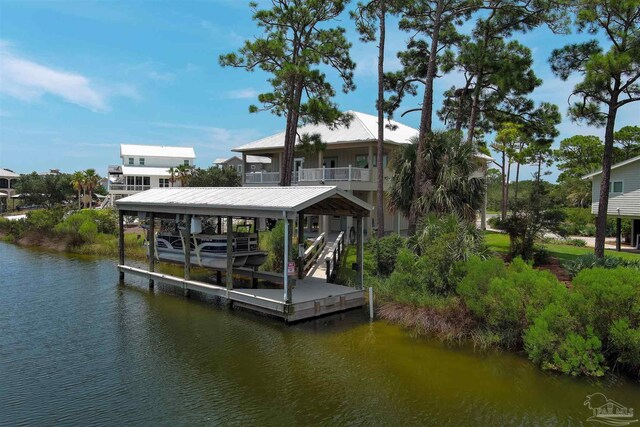 view of dock featuring a water view