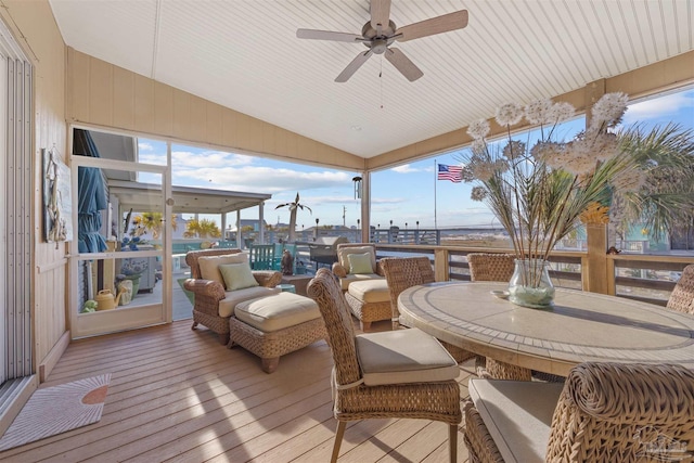 wooden deck with ceiling fan
