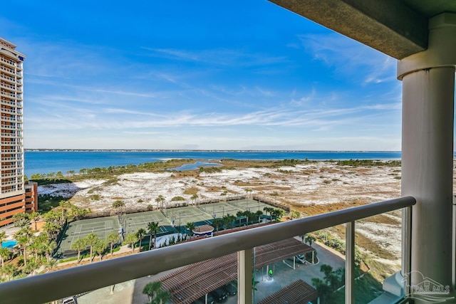 property view of water with a beach view