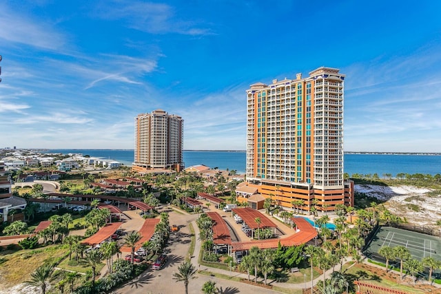 bird's eye view featuring a water view