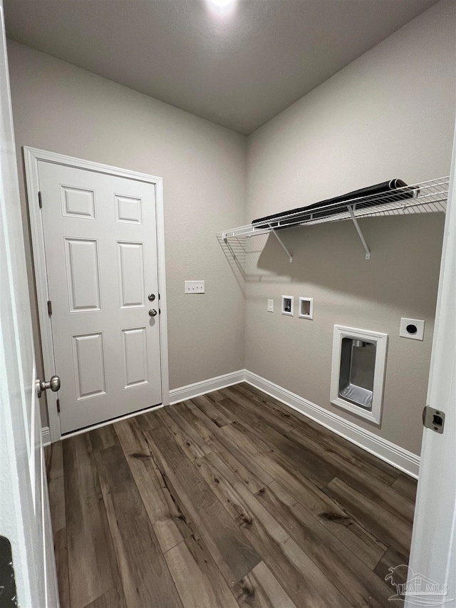 washroom with electric dryer hookup, dark hardwood / wood-style floors, and washer hookup