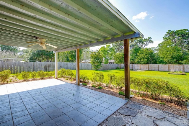 7292 Broadmoor St, Navarre, FL 32566 - fenced backyard featuring ceiling fan and a patio area