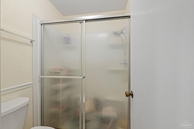 bathroom featuring a shower stall and toilet